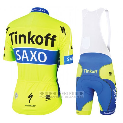 2016 Fahrradbekleidung Tinkoff Saxo Bank Gelb und Blau Trikot Kurzarm und Tragerhose